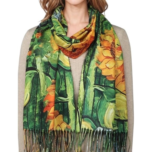 Van Gogh Inspired Sunflowers Scarf Wrap Shawl With Tassels - Picture 1 of 7